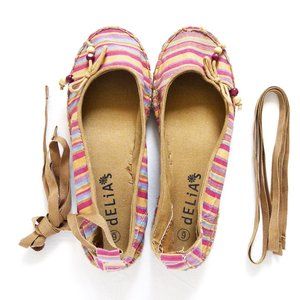 NEW WITHOUT BOX DELIAS Removeable Ankle Ribbon Tie Espadrilles Striped Flats 6